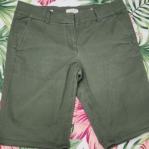 LOFT Olive Green Bermuda Roll Shorts
